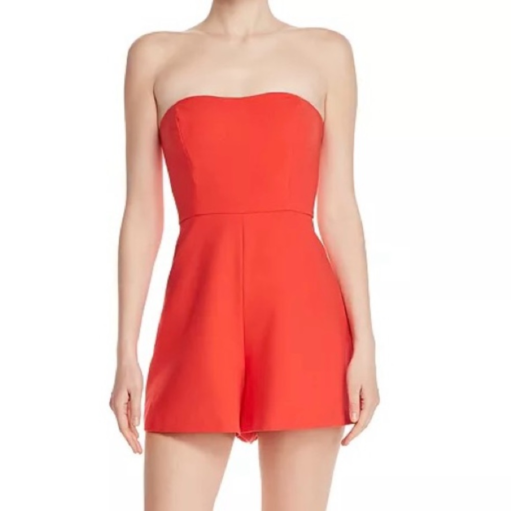 Red strapless romper